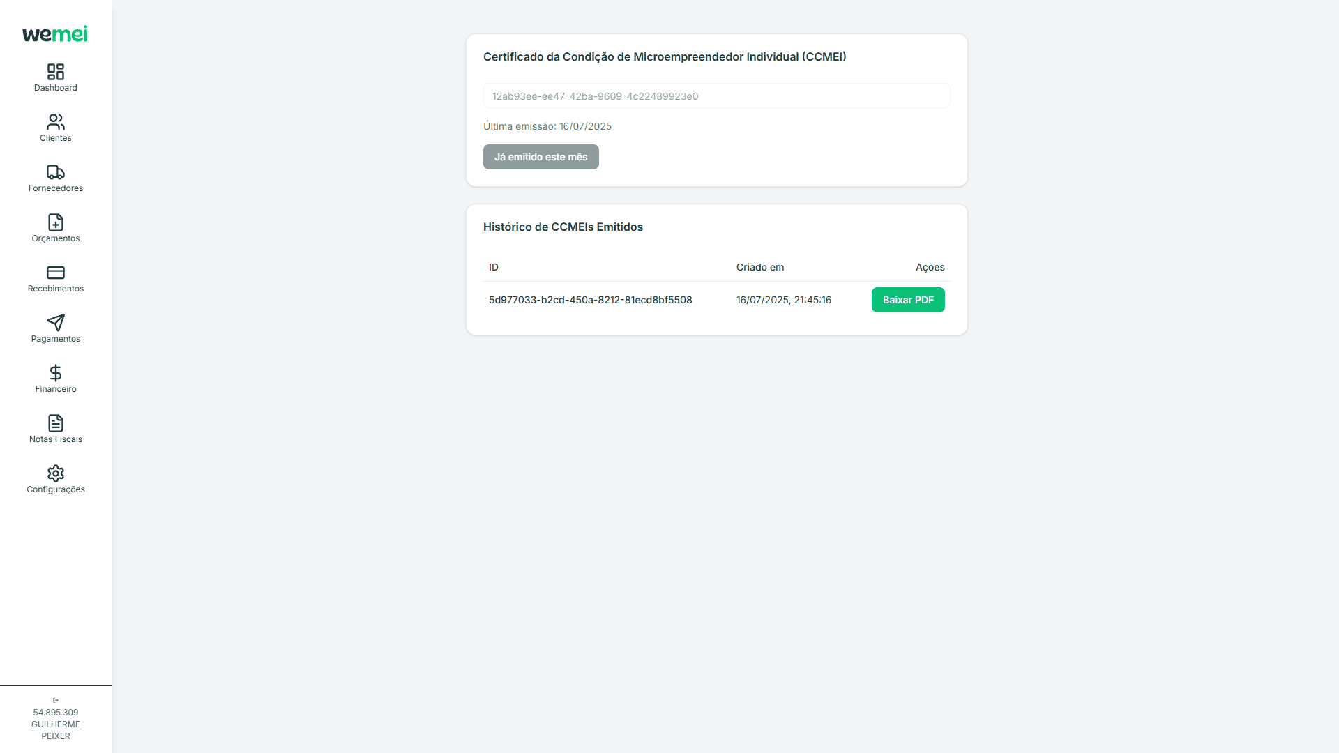 Tela de Emitir CCMEI