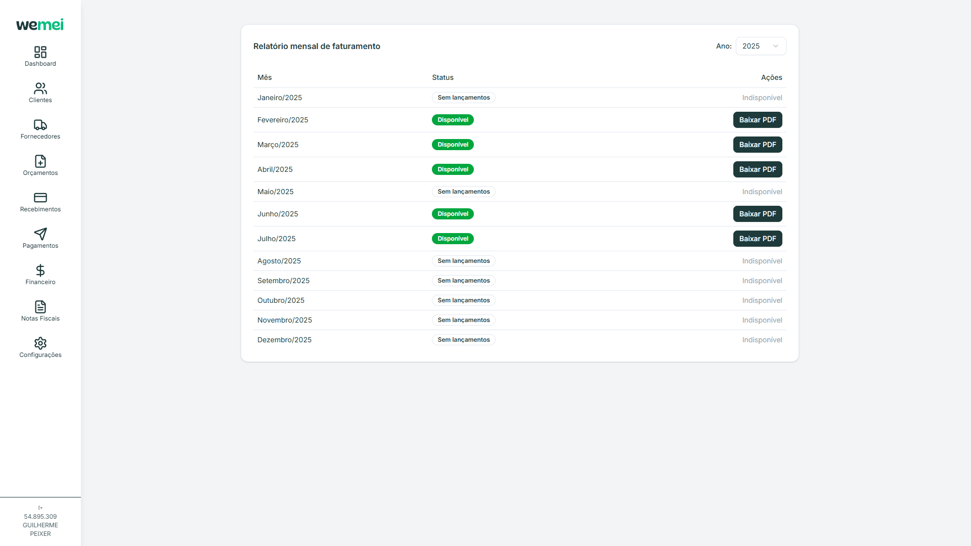 Tela de Declaração Mensal